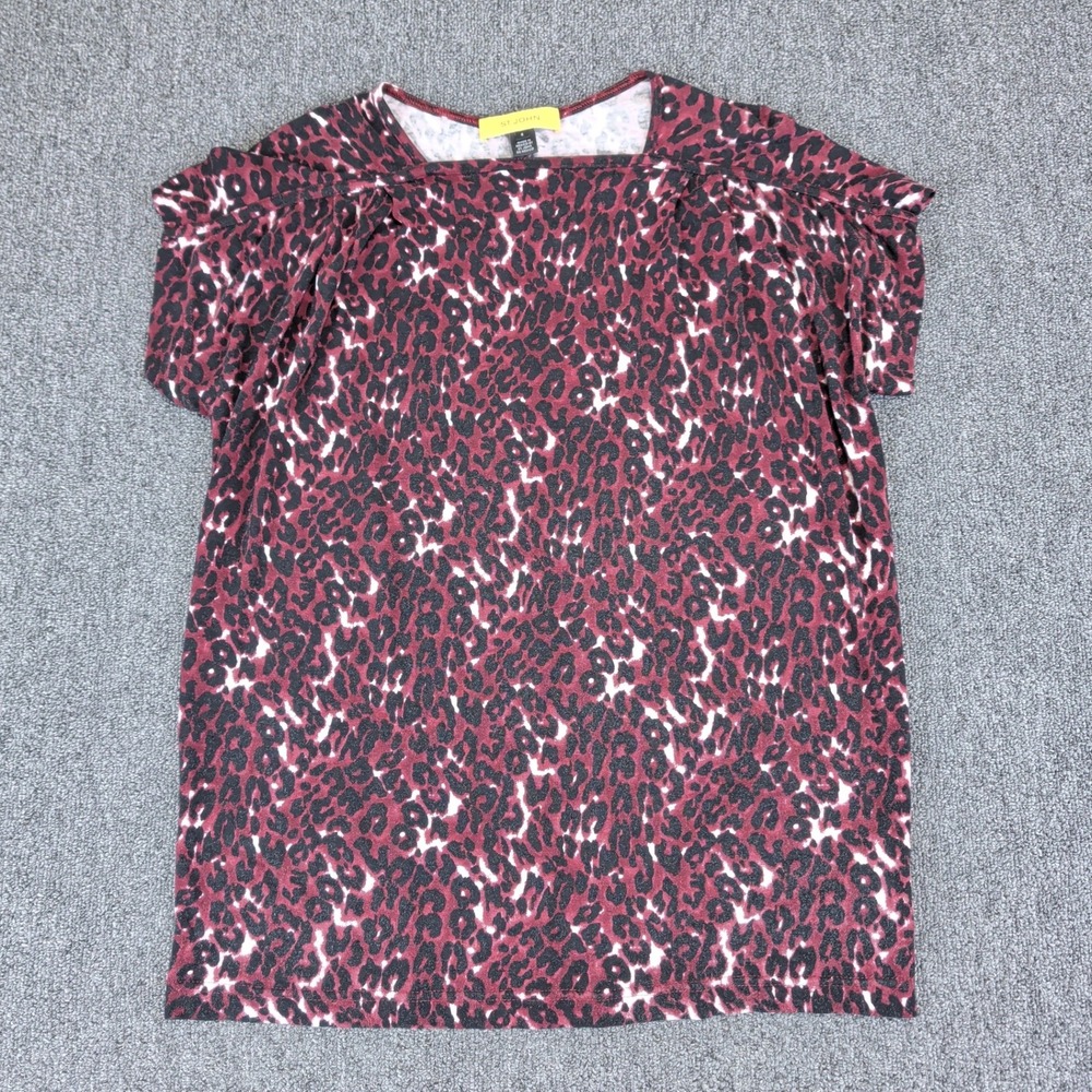 St. John Mob Wife Leopard Print Top Women Small Burgundy Black Gathered Shoulder